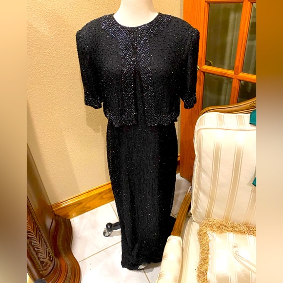 brilliant by JA Dresses & Skirts - Vintage BRILLIANTE 100% SILK Beaded Cocktail Gown With Attached Jacket  size PXL
